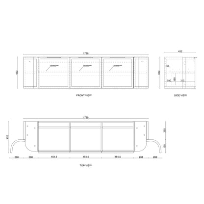 Hampshire 1800mm Satin Black Wall Hung Curve Cabinet Only