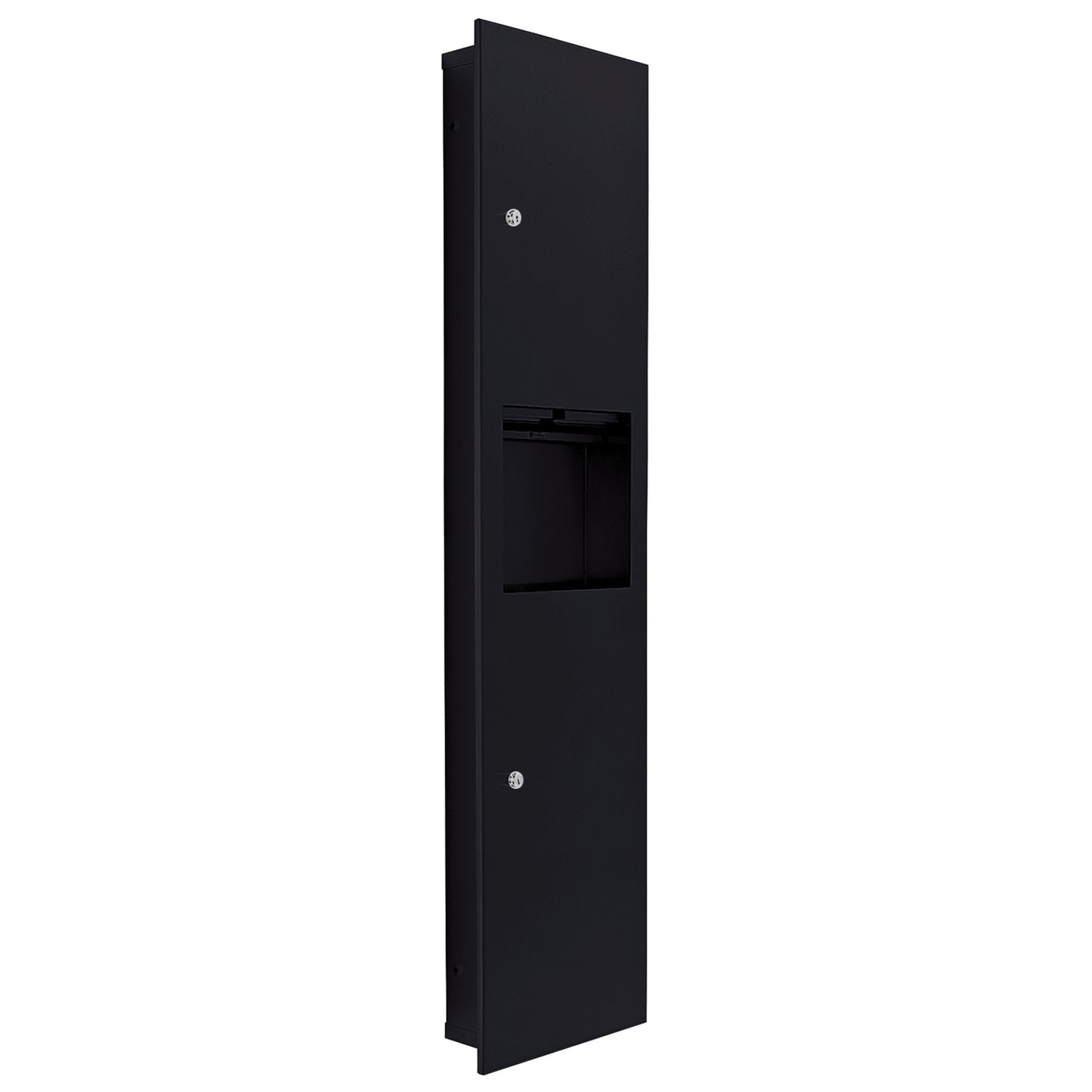 330mm W  Recessed Towel and Waste Receptacle - 330mm W x 1395mm H x 153mm D - Matte Black