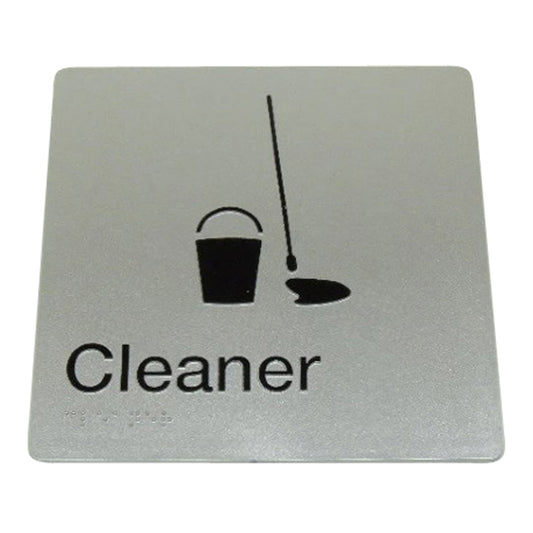 235mm Surface Mounted Cleaners Braille Sign - 235 x 180 x 3 - Silver