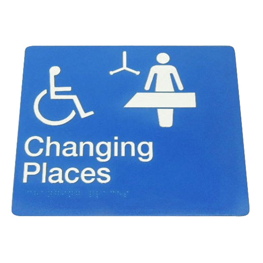 235mm Surface Mounted Changing Places Braille Sign - 235 x 180 x 3 - Blue