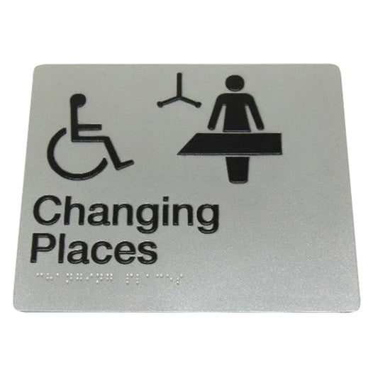 235mm Surface Mounted Changing Places Braille Sign - 235 x 180 x 3 - Silver