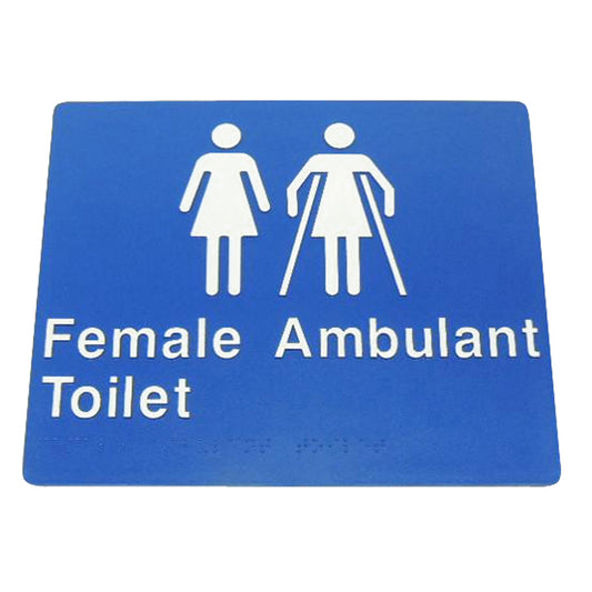 235mm Surface Mounted Female Ambulant Braille Sign - 235 x 180 x 3 - Blue