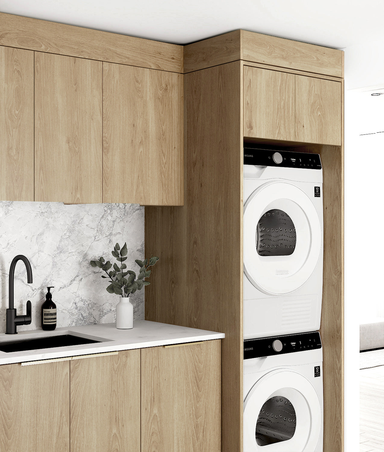 Laundry Kit 1715B Byron/Bondi Natural Oak with Pure White Top