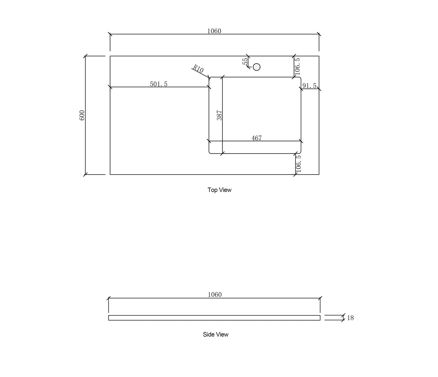 Laundry 1060mm Natural Carrara White Marble Top - Right Bowl 12TH