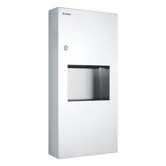 360mm W  Surface Mounted Towel and Waste Receptacle - 360mm W x 718mm H x 108mm D - Satin