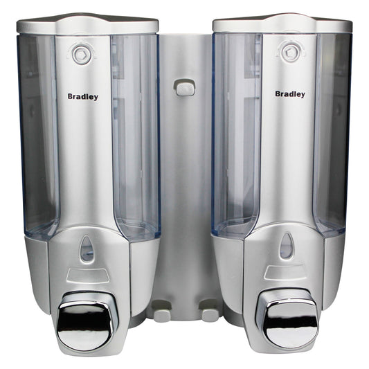 181mm W  Surface Mounted Dual Soap Dispenser 380ml x 2 - 181mm W x 193mm H x 93mm D  - Silver