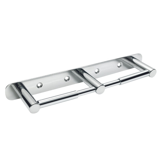 270mm W  Surface Mounted Double Toilet Roll Holder With Backplate - 270mm W x 75mm D - Satin