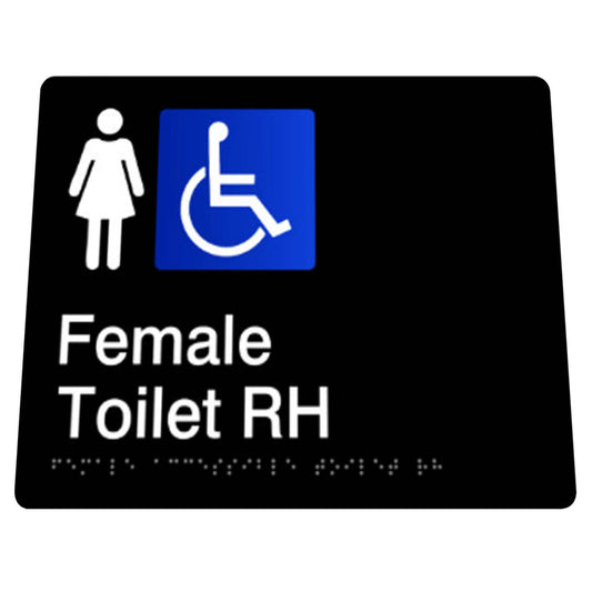 180mm  Surface Mounted Female Disabled Toilet Braille Sign - 180mm x 180mm x 3mm - Black