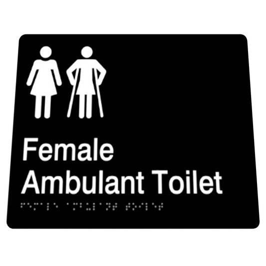 180mm  Surface Mounted Female Ambulant Braille Sign - 180mm x 180mm x 3mm - Black