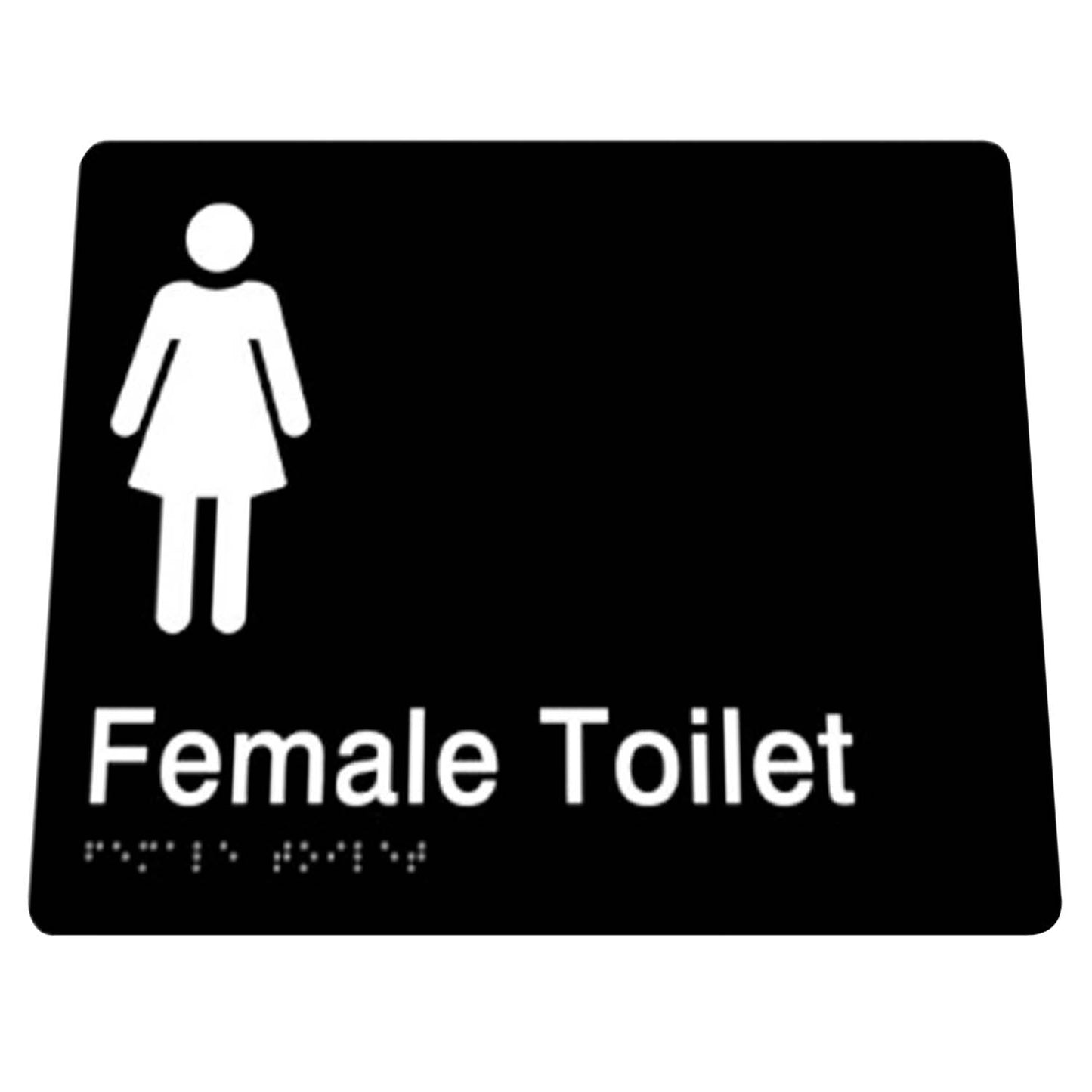 180mm  Surface Mounted Female Toilet Braille Sign - 180mm x 180mm x 3mm - Black