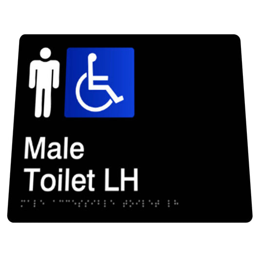 180mm  Surface Mounted Male Disabled Toilet Braille Sign - 180mm x 180mm x 3mm - Black