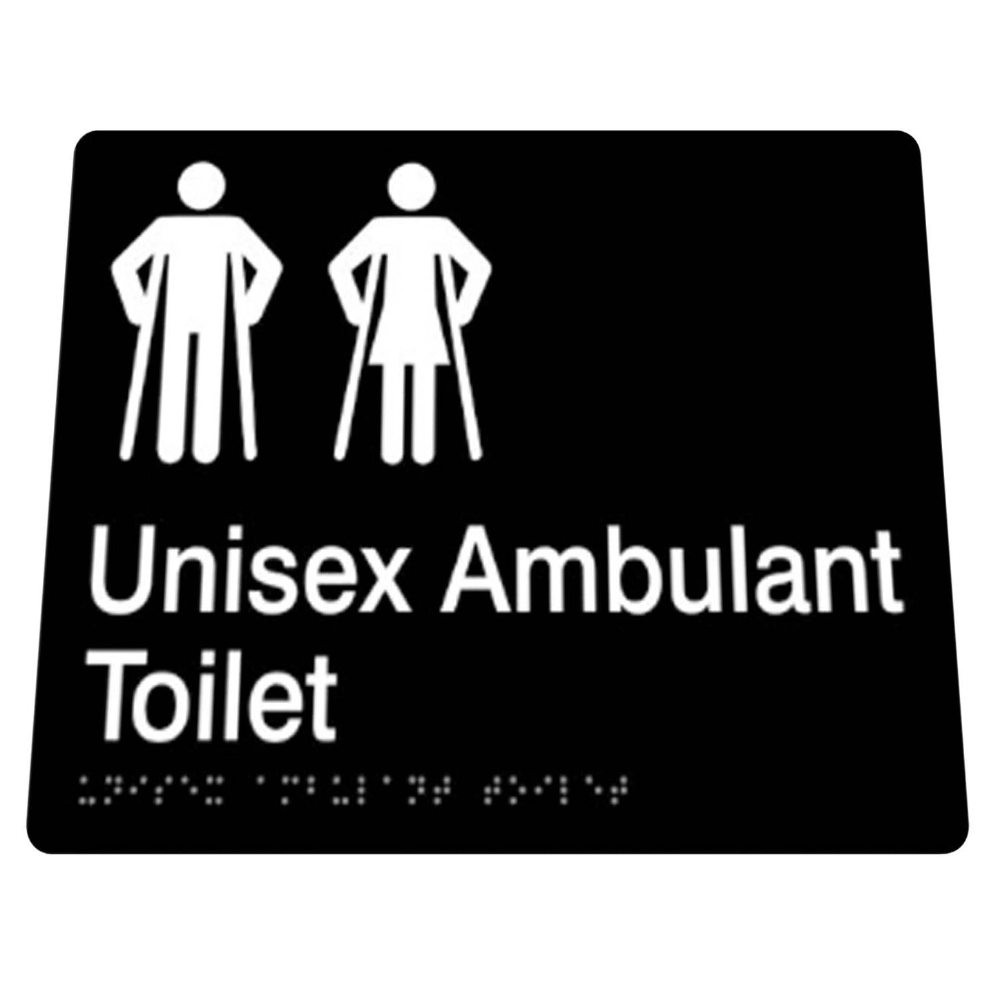 180mm  Surface Mounted Unisex Ambulant Toilet Braille Sign - 180mm x 180mm x 3mm - Black