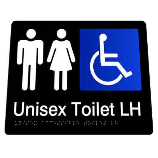 180mm  Surface Mounted Unisex Disabled Toilet Braille Sign - 180mm x 210mm x 3mm  - Black