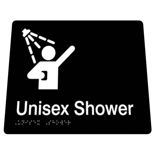 180mm  Surface Mounted Unisex Shower Braille Sign - 180mm x 180mm x 3mm - Black