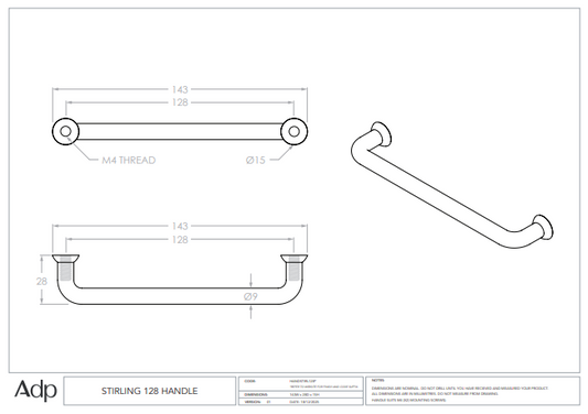 Stirling Handle 128 cc  Matte White