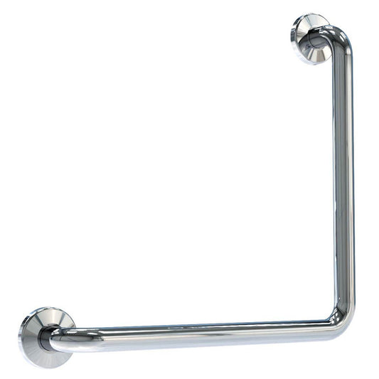 450mm  Surface Mounted Grab Rail With Smooth Cover Plate 90 Degree - 450mm x 450mm - Bright Polished