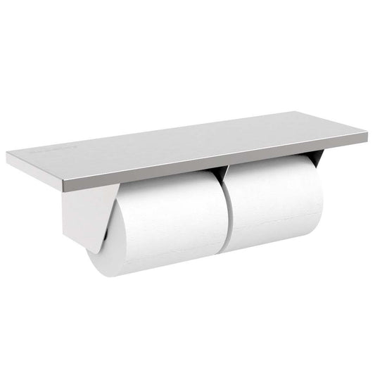 375mmW  Surface Mounted Double Toilet Tissue Dispenser with Single Shelf - 375mmW x 100mmH x 132mmD - Satin