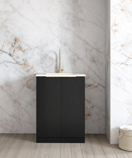 Mini Laundry 650mm Byron/Bondi Black Oak with Natural Carrara Marble Top