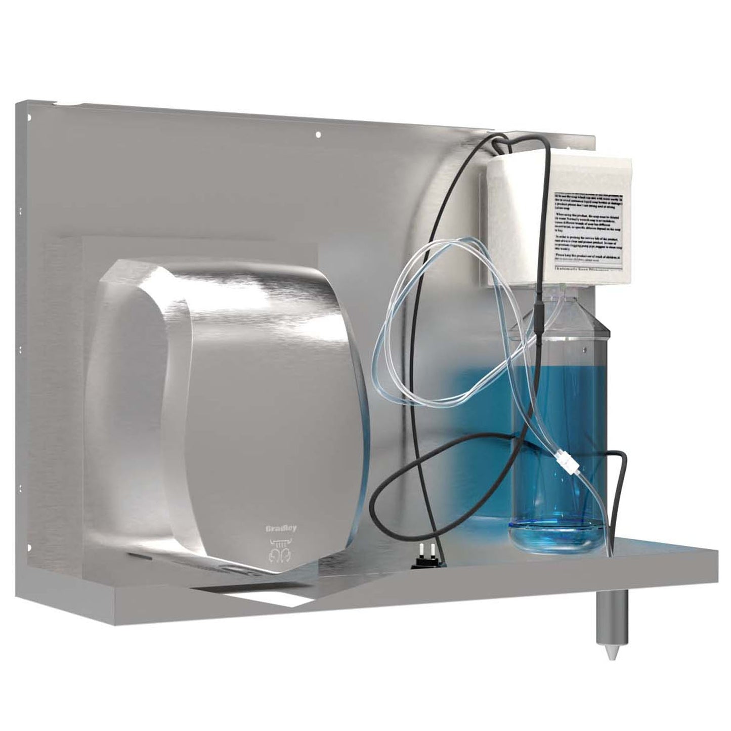 600mm W  Behind the Mirror Behind the Mirror Hand Dryer and Foam Soap Dispenser  - 600mm W x 430mm H x 223mm D  - Satin