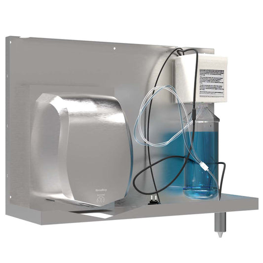 600mm W  Behind the Mirror Behind the Mirror Hand Dryer and Foam Soap Dispenser  - 600mm W x 430mm H x 223mm D  - Satin