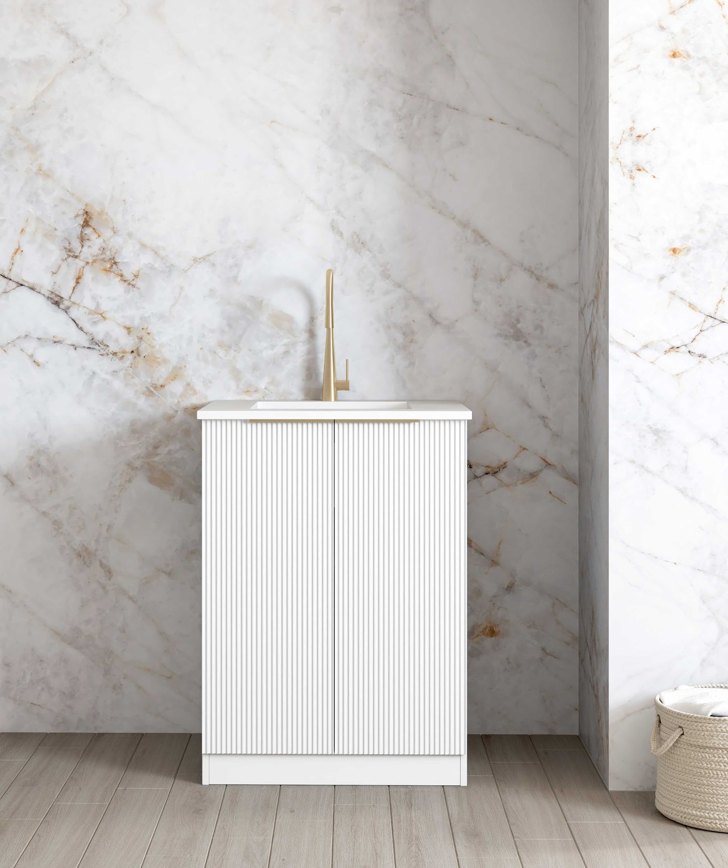 Mini Laundry 650mm Bondi White with Natural Carrara Marble Top
