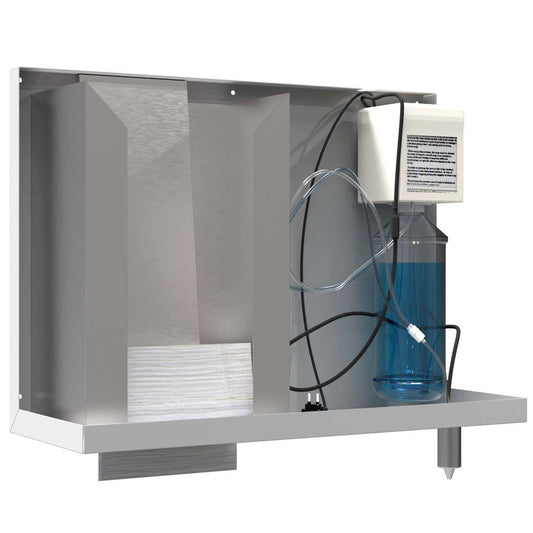 600mm W  Behind the Mirror Behind the Mirror Foam Soap and Paper Towel Dispenser  - 600mm W x 430mm H x 223mm D  - Satin