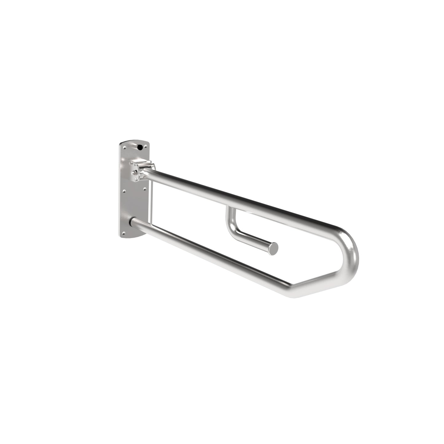 850mm W  Surface Mounted  Drop Down Grab Rail with Locking pin and toilet roll holder -  850mm W x 300mm - Satin