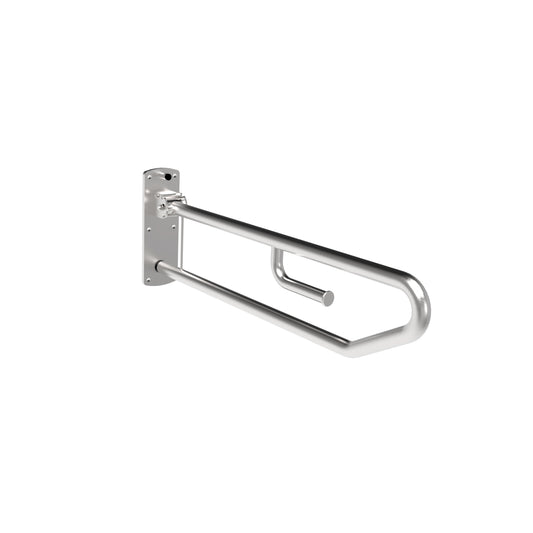 850mm W  Surface Mounted  Drop Down Grab Rail with Locking pin and toilet roll holder -  850mm W x 300mm - Satin