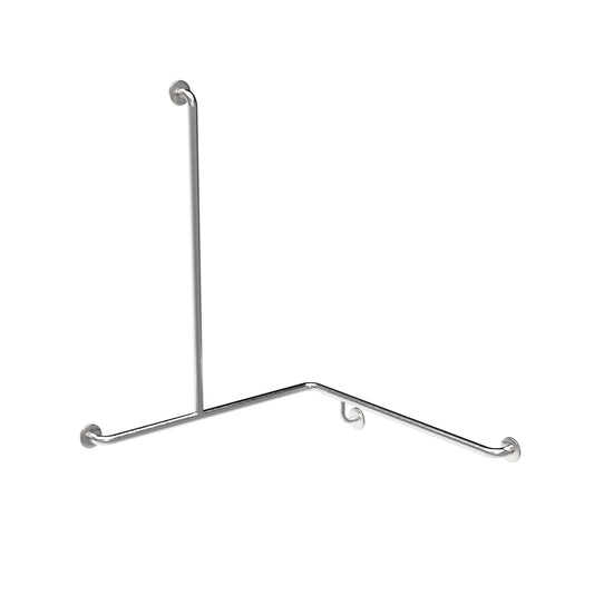 RH 900  Surface Mounted 32mm Shower Corner Grab Bar with Vertical Rail - RH 900 x 900 x 1100 - Satin