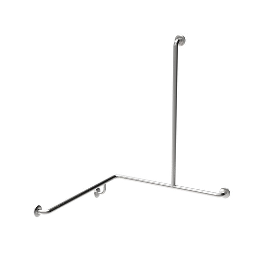 LH 900  Surface Mounted 32mm Shower Corner Grab Bar with Vertical Rail - LH 900 x 900 x 1100 - Satin