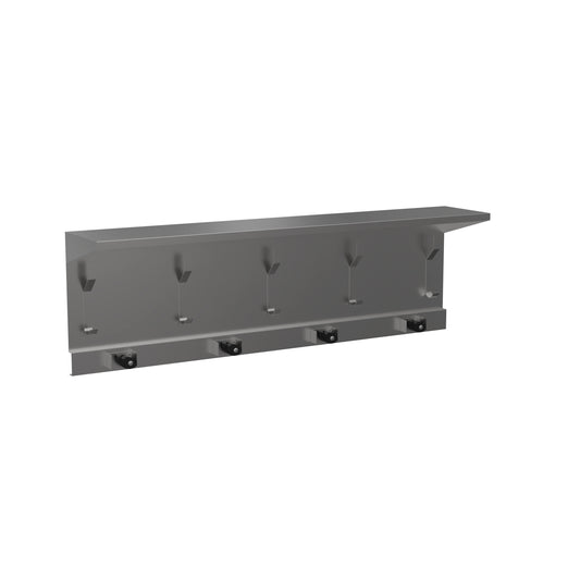1118mm W  Surface Mounted Utility Shelf 5 Hooks 4 Holders - 1118mm W x 356mm H x 203mm D - Satin