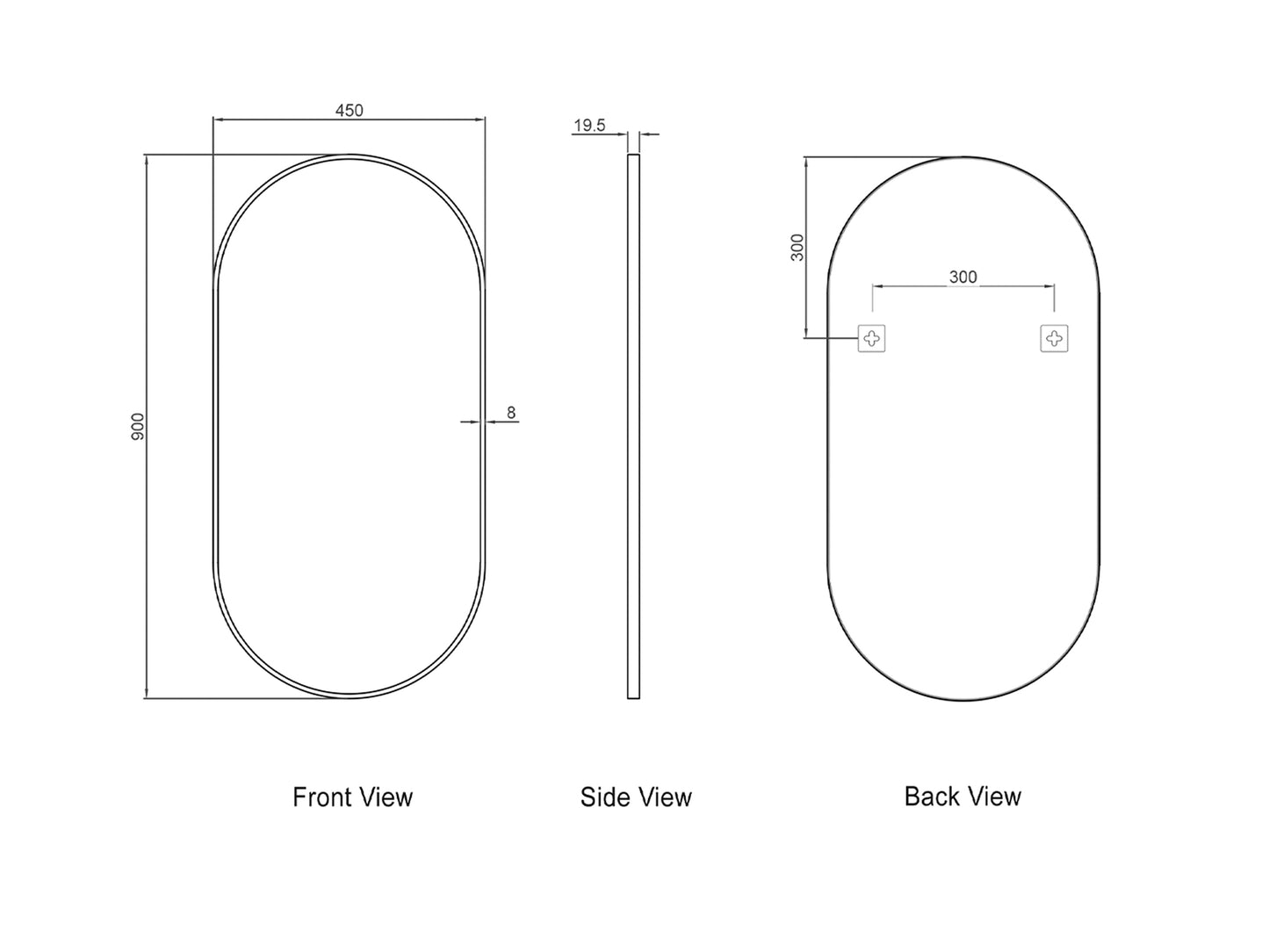 Noosa 900x450 White Metal Frame Tuffi Mirror