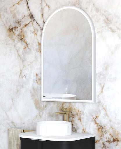 LED Archie 900x600 White Metal Frame Mirror