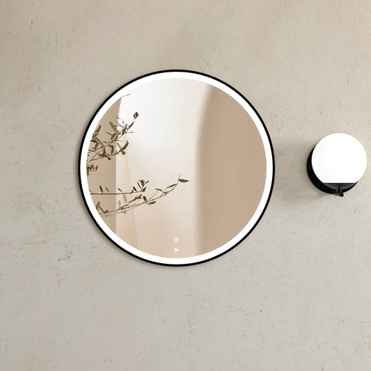 LED Bondi 800mm Black Metal Round Frame Mirror