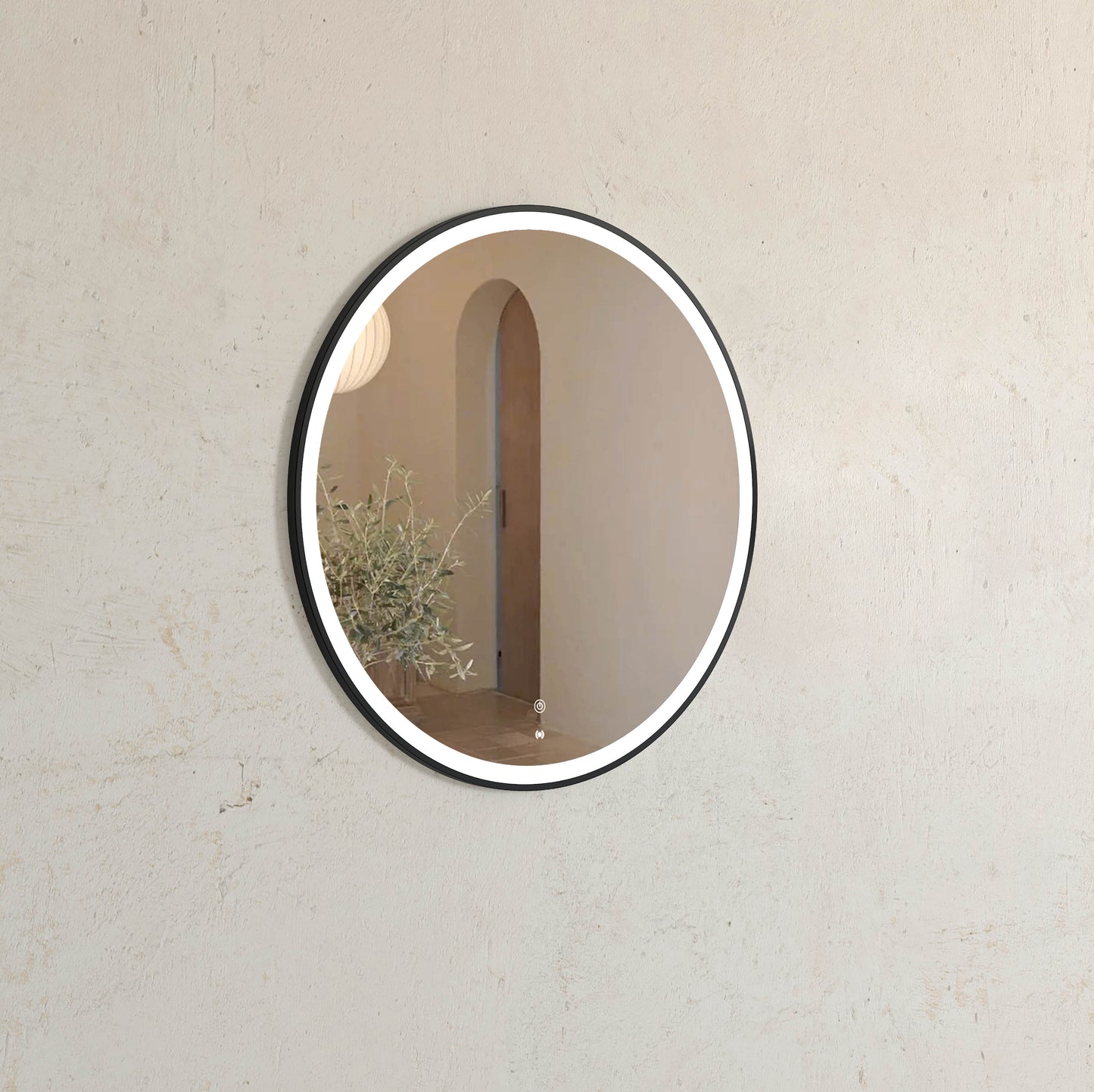 LED Bondi 800mm Black Metal Round Frame Mirror