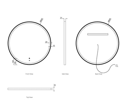 LED Bondi 800mm White Metal Round Frame Mirror