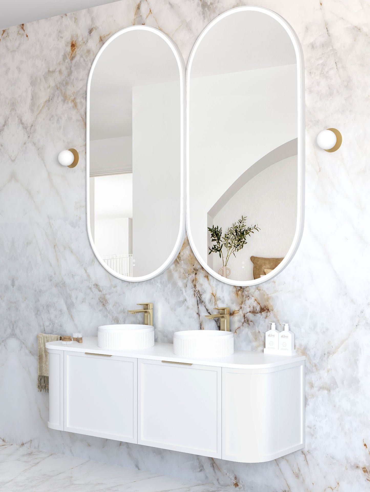 LED Noosa 1500x750 White Metal Frame Mirror