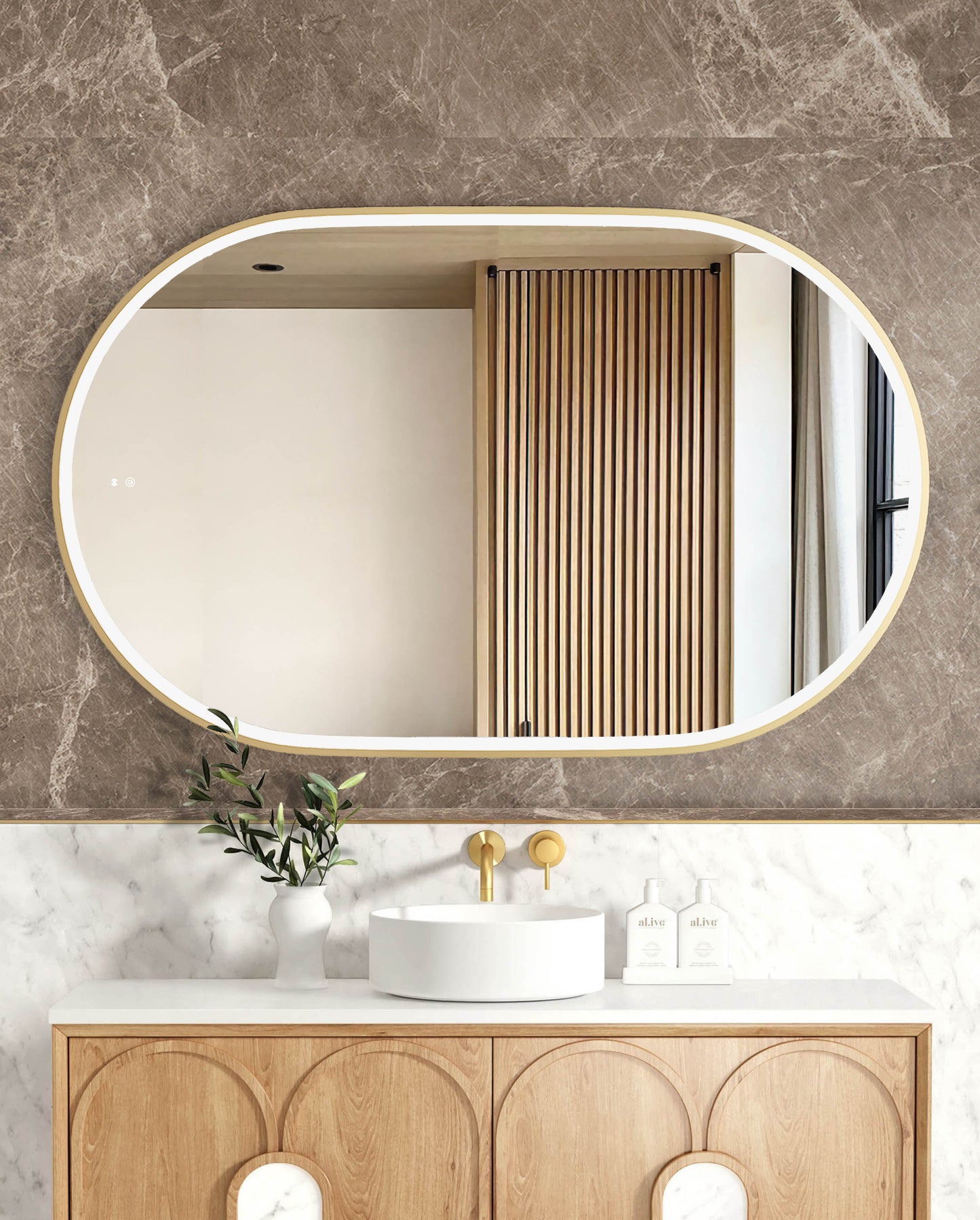 LED Noosa 1200x750 Gold Metal Frame Mirror
