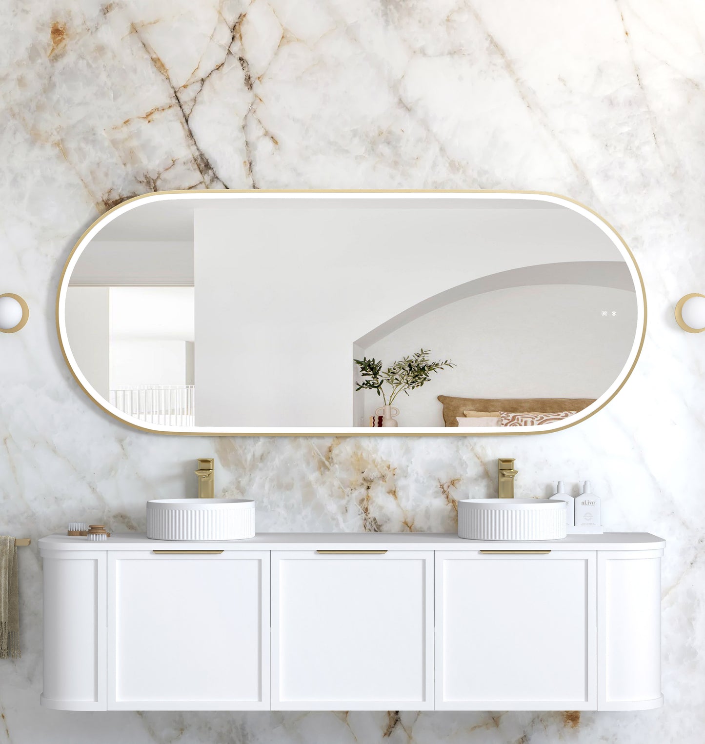 LED Noosa 1800x750 Gold Metal Frame Mirror