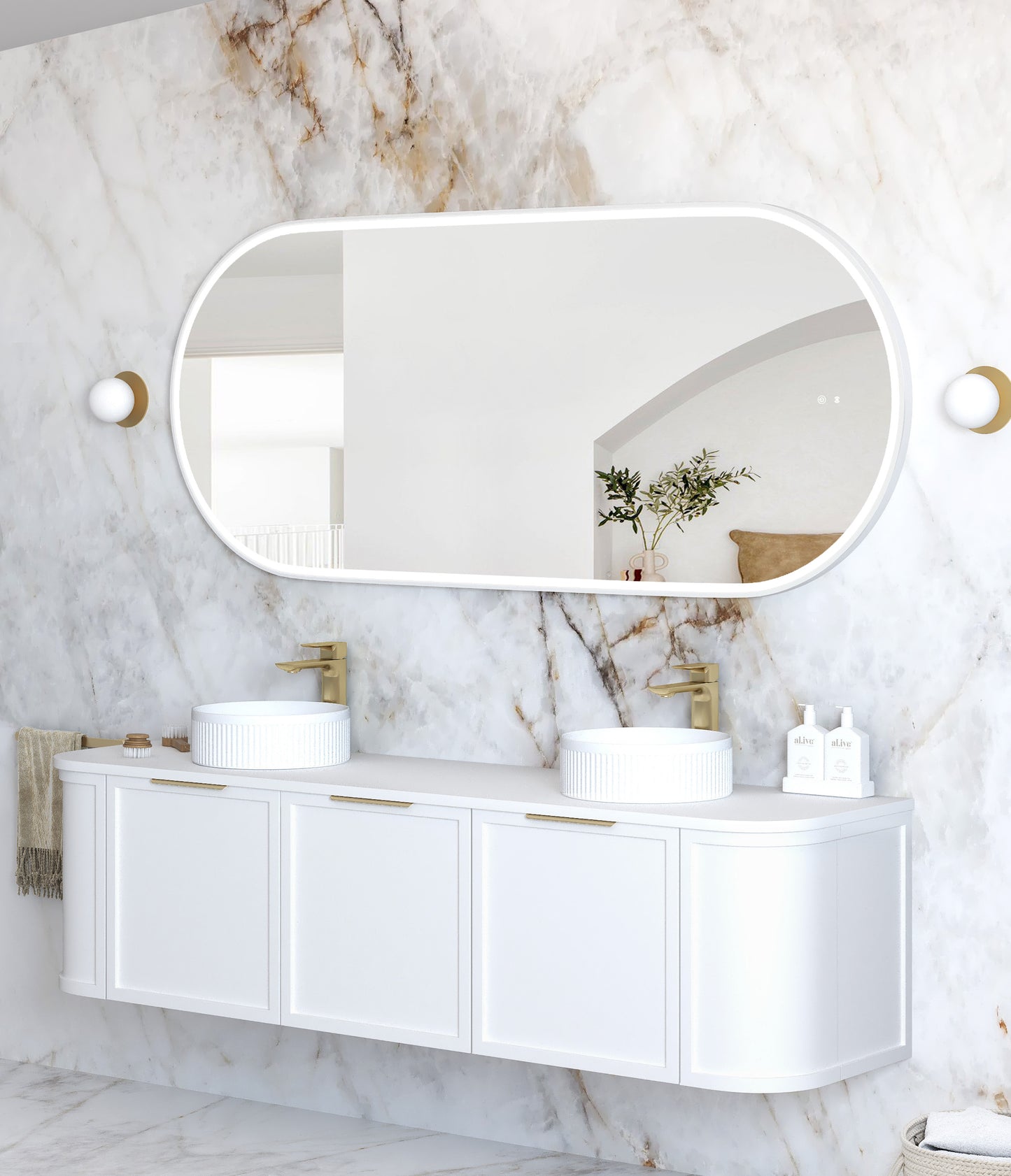 LED Noosa 1800x750 White Metal Frame Mirror
