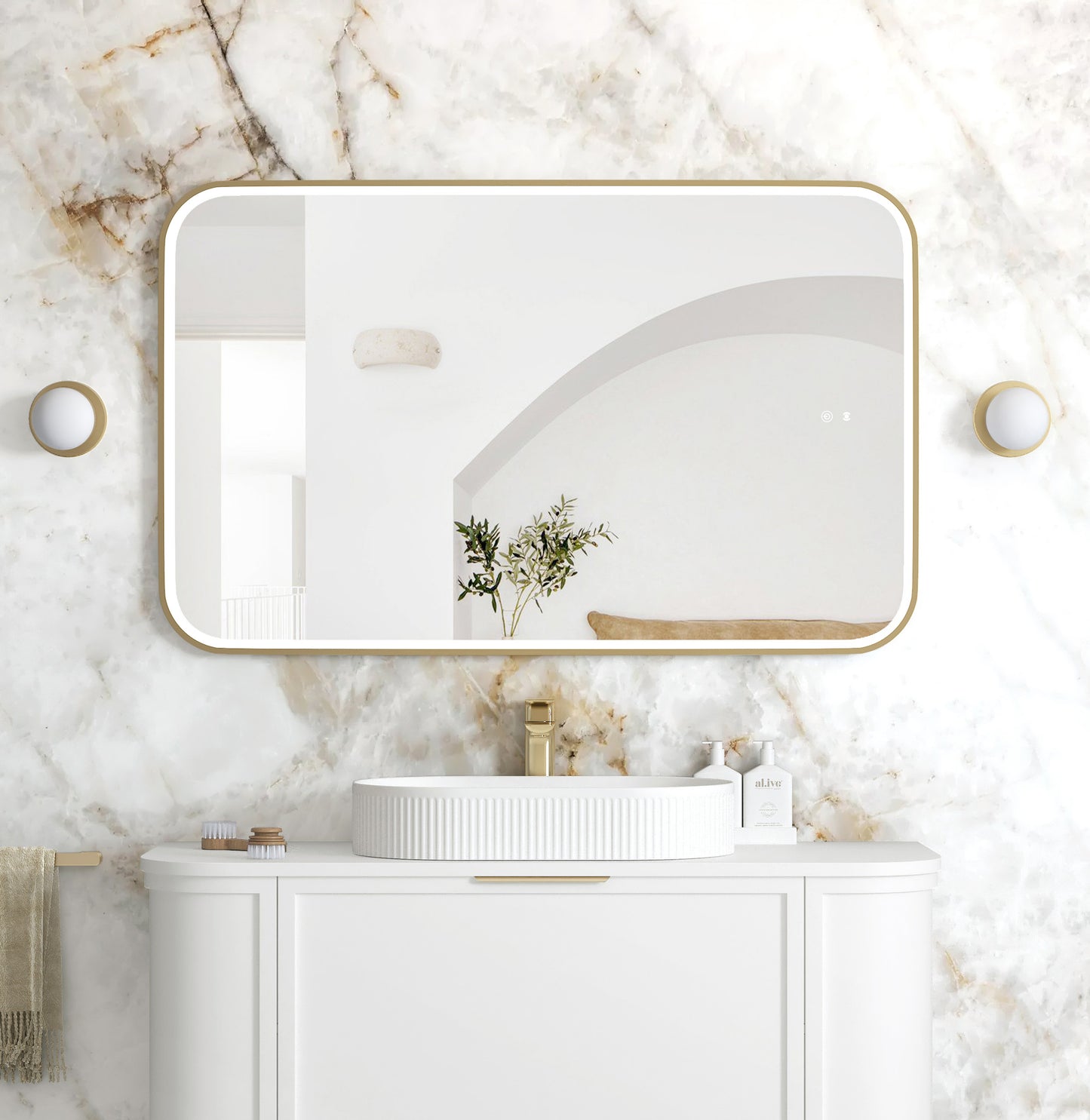 LED Newport 1200x750 Gold Metal Frame Mirror