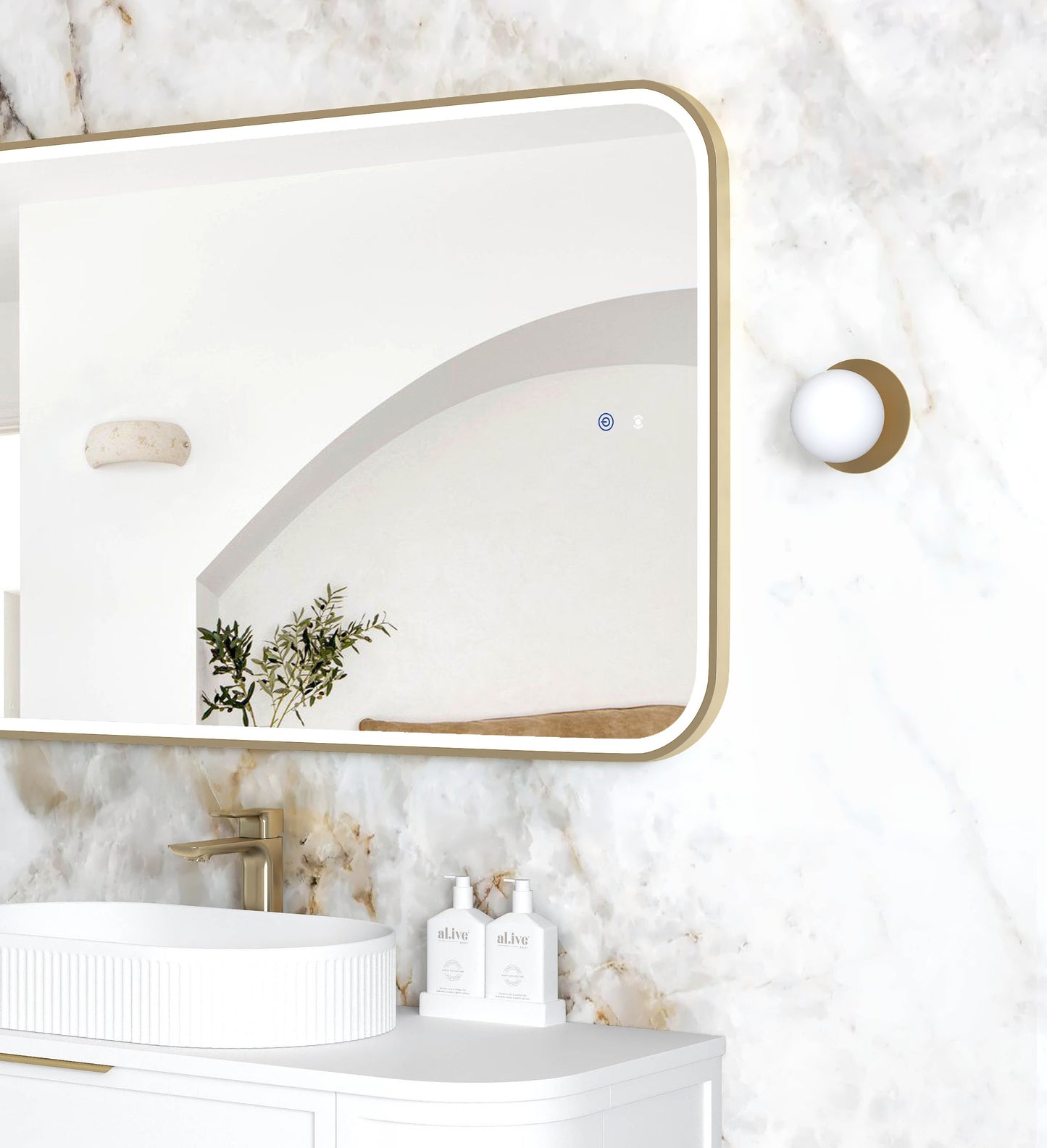 LED Newport 1200x750 Gold Metal Frame Mirror