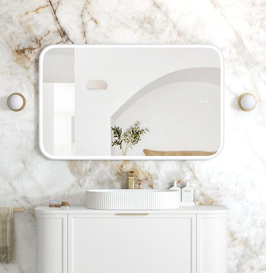 LED Newport 1200x750 White Metal Frame Mirror