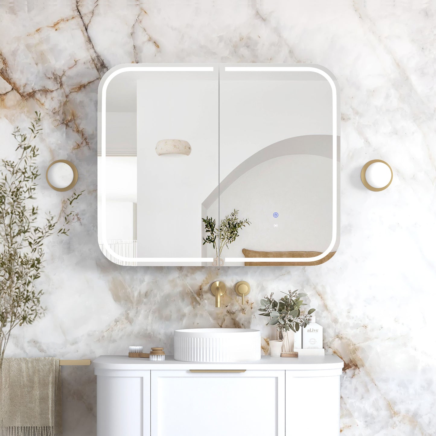 LED Newport 900x750 White Shaving Cabinet - Premium Edition