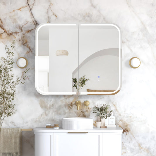 LED Newport 900x750 White Shaving Cabinet - Premium Edition