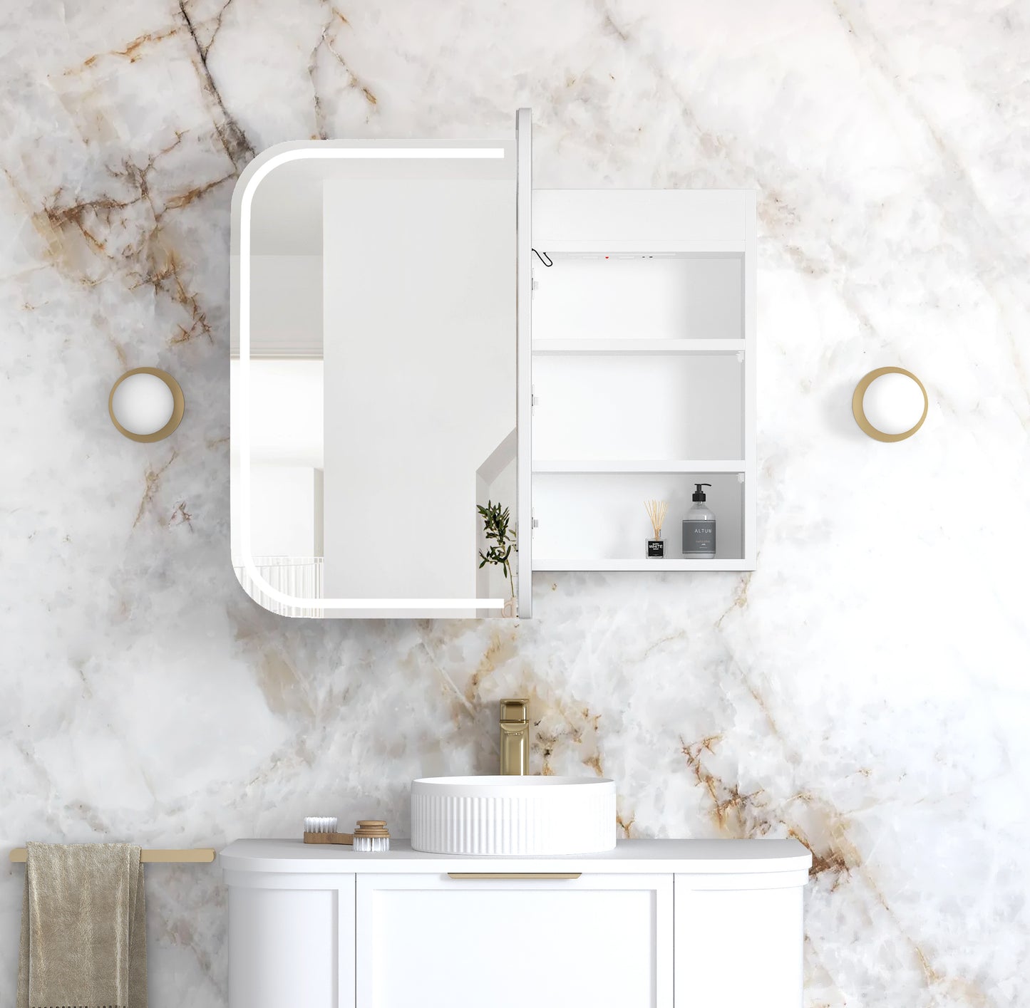 LED Newport 900x750 White Shaving Cabinet - Premium Edition