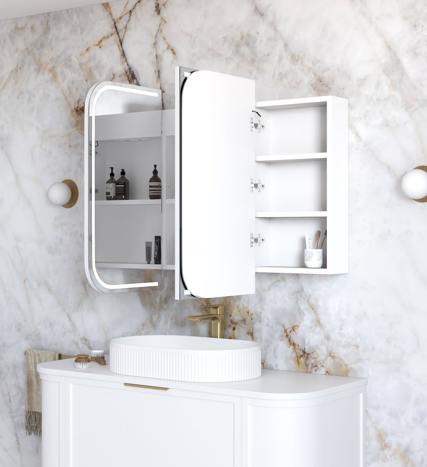 LED Newport 1200x750 White Shaving Cabinet - Premium Edition