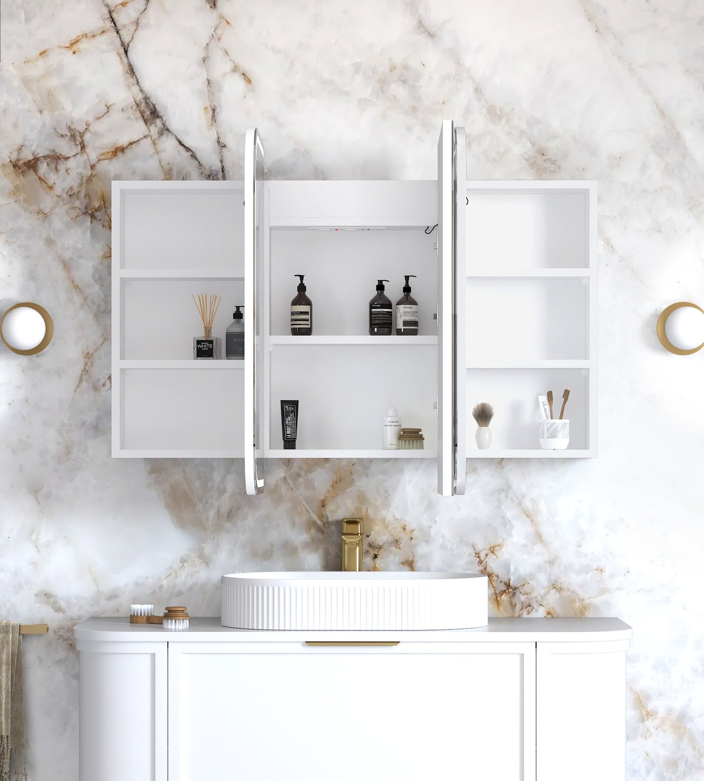 LED Newport 1200x750 White Shaving Cabinet - Premium Edition