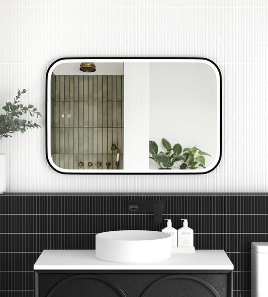 LED Newport 900x600 Black Metal Frame Mirror