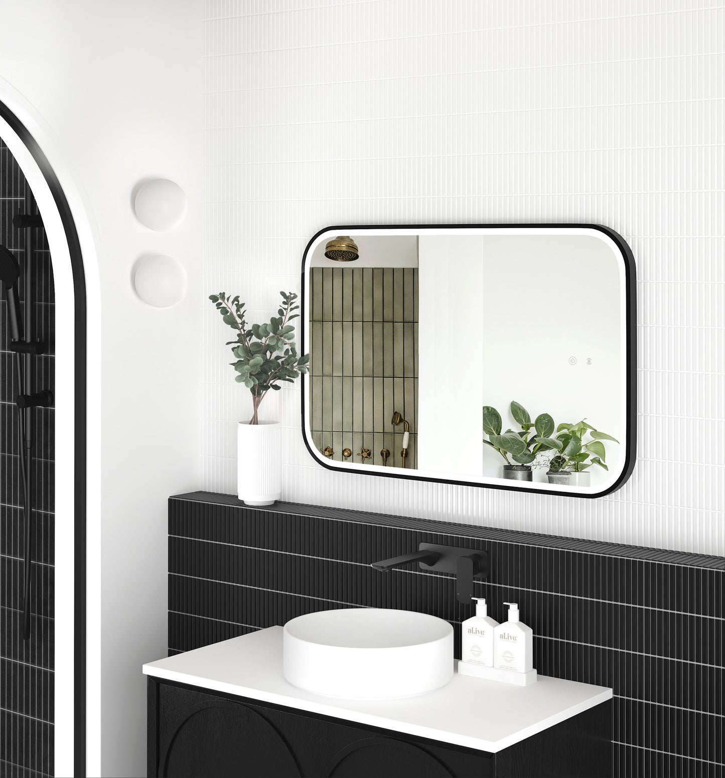 LED Newport 900x600 Black Metal Frame Mirror